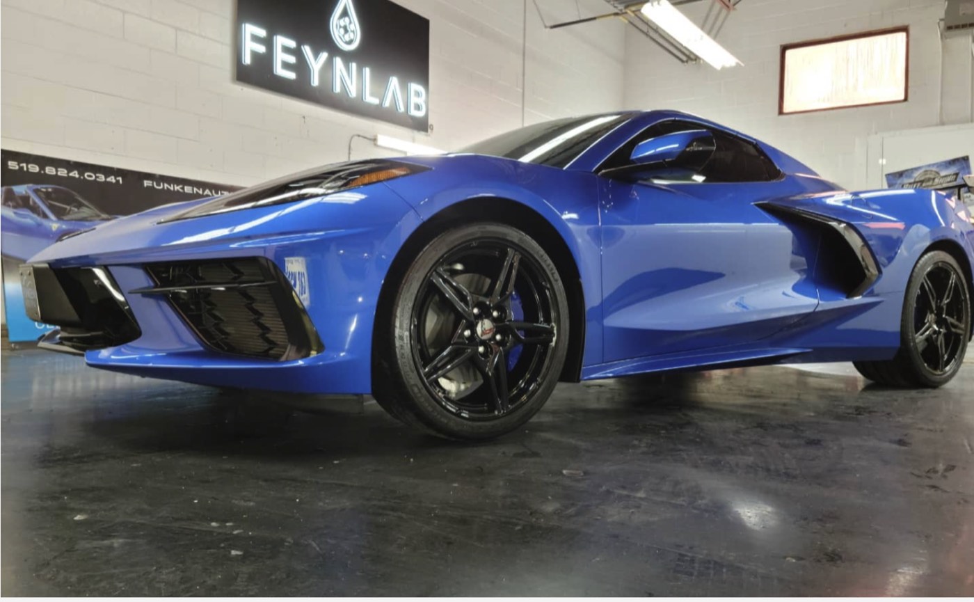 Blue Chevrolet Corvette C8 Stingray detailed at Funken Auto Spa in Guelph, Ontario