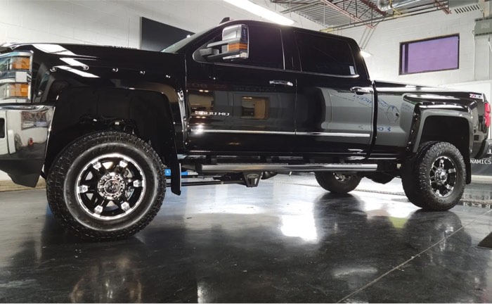 Black Chevrolet Silverado 2500HD after a full detail at Funken Auto Spa, Guelph